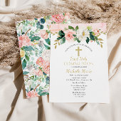 ピンクの金ゴールドフローラクロスファースト聖体拝領ガール 招待状