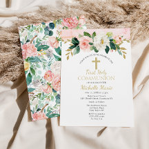 ピンクの金ゴールドフローラクロスファースト聖体拝領ガール