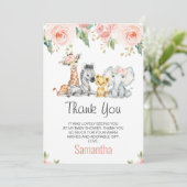 ピンクの金ゴールドフローラサファリベイビーシャワーサンキューカード 招待状 (スタンド正面)