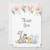 ピンクの金ゴールドフローラサファリベイビーシャワーサンキューカード 招待状 (裏面)