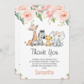 ピンクの金ゴールドフローラサファリベイビーシャワーサンキューカード 招待状 (正面/裏面)