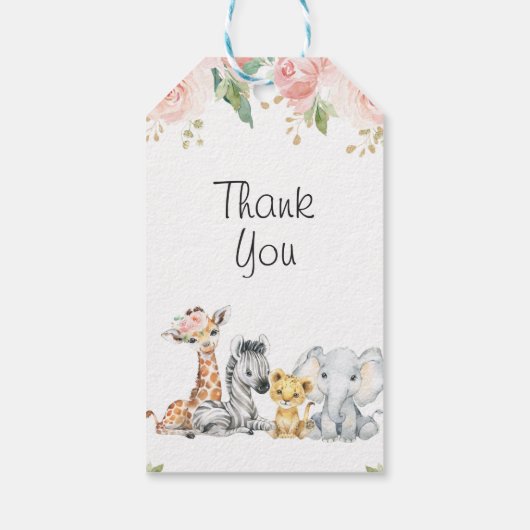 ピンクの金ゴールドフローラサファリ赤ちゃんシャワー ギフトタグ (裏面)