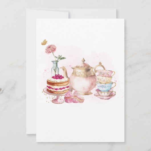 ピンクの金ゴールドフローラティーPar-Tea誕生日パーティー 招待状 (裏面)