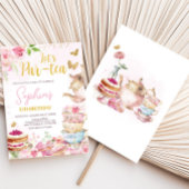 ピンクの金ゴールドフローラティーPar-Tea誕生日パーティー 招待状
