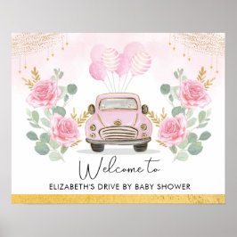 ピンクの金ゴールドフローラドライブBy Baby Shower Welcome ポスター