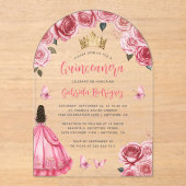 ピンクの金ゴールドフローラバラウォーターカラーキンセアニラ アクリル招待状 (正面)