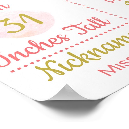 ピンクの金ゴールドフローラバラ1st誕生日マイルストーン ポスター (角)