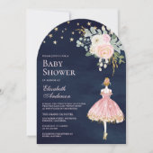 ピンクの金ゴールドフローラバレリーナアーチネイビーベイビーシャワー 招待状 (正面)