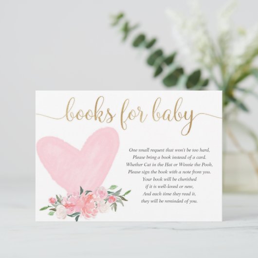 ピンクの金ゴールドフローラバレンタインハートブックベビー エンクロージャーカード (スタンド正面)