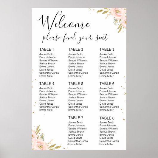ピンクの金ゴールドフローラブライダルシャワーの座席 ポスター (正面)