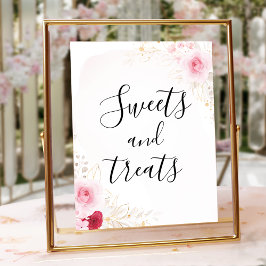 ピンクの金ゴールドフローラブライダルシャワーデザートサイン ポスター