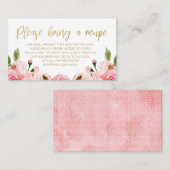 ピンクの金ゴールドフローラブライダルシャワーレシピカードリクエスト 名刺 (正面/裏面)