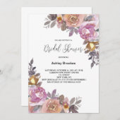 ピンクの金ゴールドフローラブライダルシャワー招待 招待状 (正面/裏面)