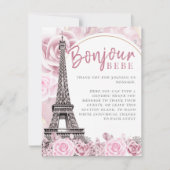 ピンクの金ゴールドフローラボンジュールベビーベイビーシャワーフラット サンキューカード (正面)