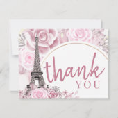 ピンクの金ゴールドフローラボンジュールベビーベイビーシャワーフラット サンキューカード (裏面)
