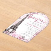 ピンクの金ゴールドフローラボンジュールベビーベイビーシャワー アクリル招待状 (レイダウン)