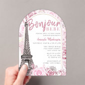 ピンクの金ゴールドフローラボンジュールベビーベイビーシャワー アクリル招待状 (インサイチュ (ポータブル))