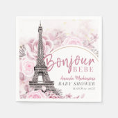 ピンクの金ゴールドフローラボンジュールベビーベイビーシャワー スタンダードカクテルナプキン (正面)