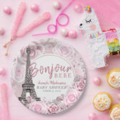 ピンクの金ゴールドフローラボンジュールベビーベイビーシャワー ペーパープレート (パーティー)