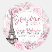 ピンクの金ゴールドフローラボンジュールベビーベイビーシャワー ラウンドシール (正面)