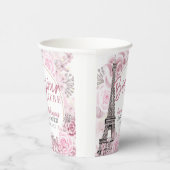 ピンクの金ゴールドフローラボンジュールベビーベイビーシャワー 紙コップ (右)