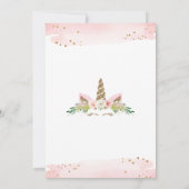 ピンクの金ゴールドフローラユニコーン赤ちゃんシャワー 招待状 (裏面)