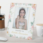 ピンクの金ゴールドフローラ写真キンセアニラ歓迎サイン 台座サイン (インサイチュ)