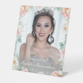 ピンクの金ゴールドフローラ写真キンセアニラ歓迎サイン 台座サイン (正面)