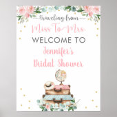 ピンクの金ゴールドフローラ旅行ブライダルシャワーへようこそ ポスター (正面)