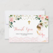 ピンクの金ゴールドフローラ最初の通信サンキューカード サンキューカード (正面)