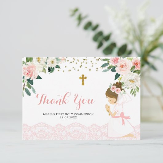 ピンクの金ゴールドフローラ最初の通信サンキューカード サンキューカード (スタンド正面)