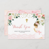 ピンクの金ゴールドフローラ最初の通信サンキューカード サンキューカード (正面/裏面)