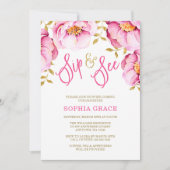 ピンクの金ゴールドフローラ水の色のsipと参照招待状 招待状 (正面)