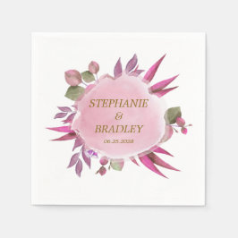 ピンクの金ゴールドフローラ水の色エレガモダンントウェディング スタンダードカクテルナプキン