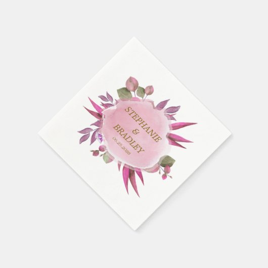 ピンクの金ゴールドフローラ水の色エレガモダンントウェディング スタンダードカクテルナプキン (角)