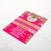 ピンクの金ゴールドフローラ甘い16パーティー写真 箔招待状 (回転した状態)