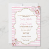 ピンクの金ゴールドフローラ結婚式招待状の水色 招待状 (正面)