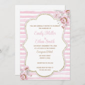 ピンクの金ゴールドフローラ結婚式招待状の水色 招待状 (正面/裏面)