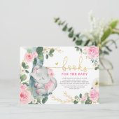 ピンクの金ゴールドフローラ象書籍のためのベビーガール エンクロージャーカード (スタンド正面)