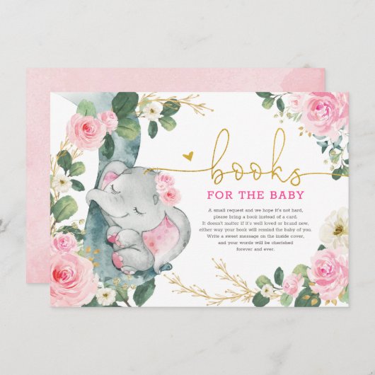 ピンクの金ゴールドフローラ象書籍のためのベビーガール エンクロージャーカード (正面/裏面)