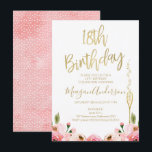 ピンクの金ゴールドフローラ18th誕生日の招待状 招待状<br><div class="desc">ピンクの金ゴールドフローラ18歳の誕生日の招待Sweetとエレガント pinkと金ゴールド18歳の誕生日の招待いくつかの金ゴールドフォイル文字、シャンパンガラスとピンクの水の色のバラを含むフェイク。これは、あなたの18th誕生日の招待状パーティーへのゲストへの素敵な方法である。</div>