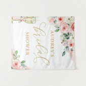 ピンクの金ゴールドフローラ/シャンパングラスシャワー背景 タペストリー (正面(横))