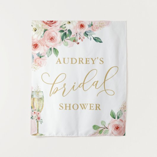 ピンクの金ゴールドフローラ/シャンパングラスシャワー背景 タペストリー (正面)