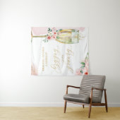 ピンクの金ゴールドフローラ/シャンパングラスブランチ背景 タペストリー (インサイチュ(横))