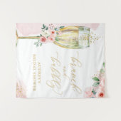 ピンクの金ゴールドフローラ/シャンパングラスブランチ背景 タペストリー (正面(横))