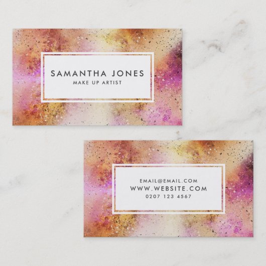 ピンクの金ゴールドブラシストロークモダンメイクアップアーティスト 名刺 (正面/裏面)