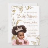 ピンクの金ゴールドブラック赤ちゃんガールシャワー 招待状 (正面)