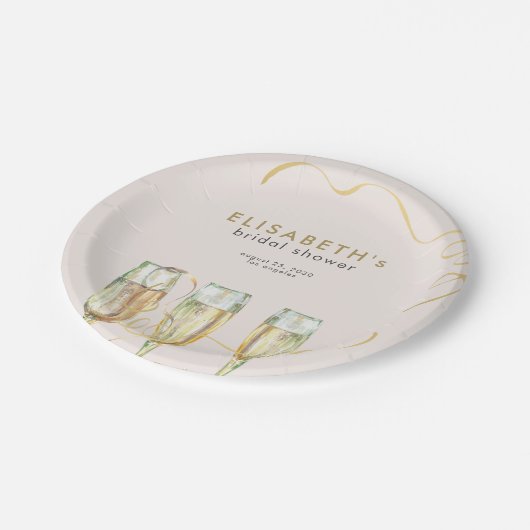 ピンクの金ゴールドブランチと泡状ブライダルシャワー ペーパープレート (アングル)