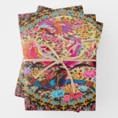 ピンクの金ゴールドブルーペルシャフローラ孔雀デコップページ ラッピングペーパーシート (インサイチュ)