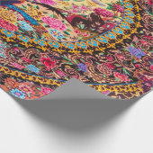 ピンクの金ゴールドブルーペルシャフローラ孔雀デコップページ ラッピングペーパー (角)